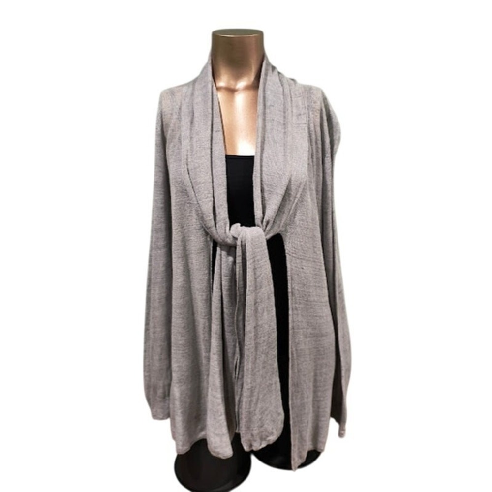 Doncaster Collection Open Front Long Linen Cardigan‎ with Wide Collar Gray, Sz M